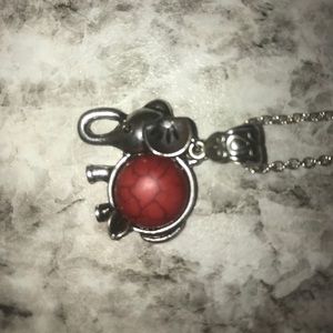 Vintage elephant necklace with red marble stomach